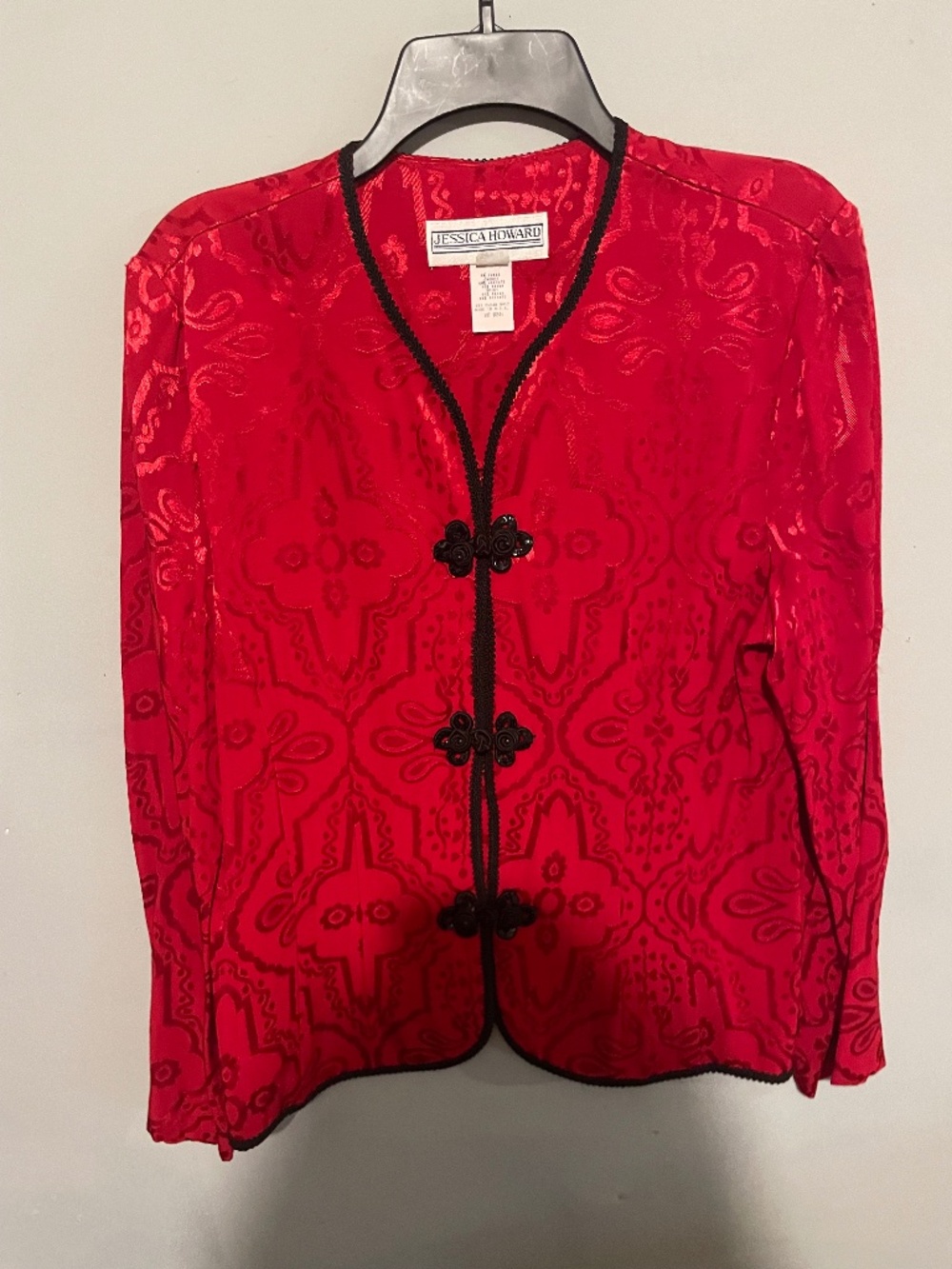 Jessica Howard women’s size medium red with black trim button down suit jacket